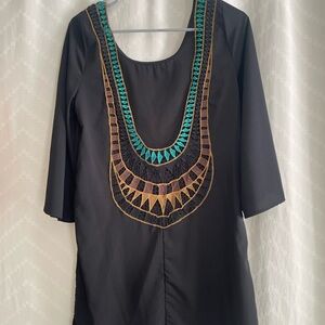 Elegant Black Tunic with Colorful Embroidery